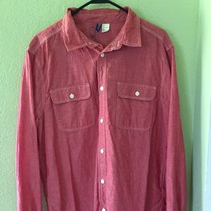 Divided Long-Sleeve Button Down Red Shirt